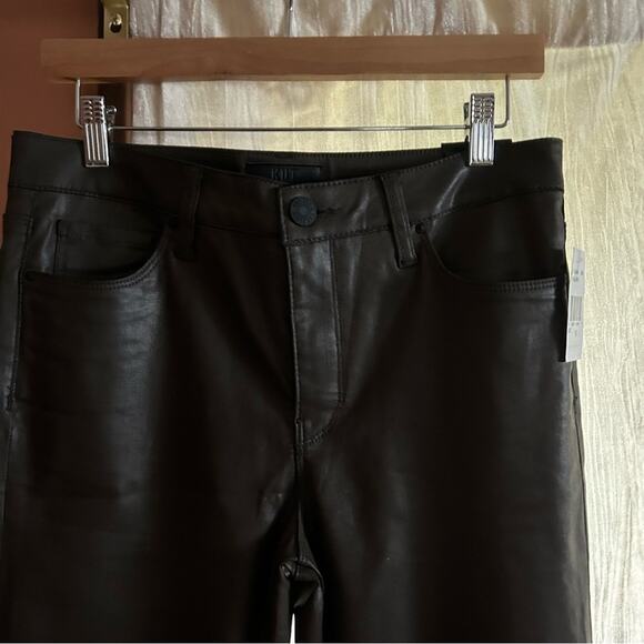 Kut from the Kloth Ana High Rise Fab Ab Flare Faux Leather Pants Brown NWT Sz 8 - Picture 4 of 9